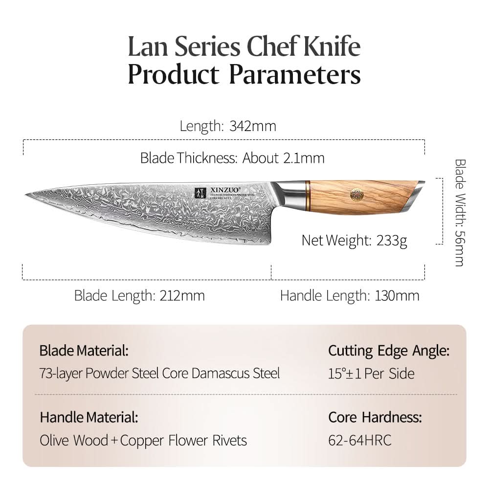 XINZUO Lan Series 73 Layers Damascus Powder Steel 8.5 Inches Chef Knife