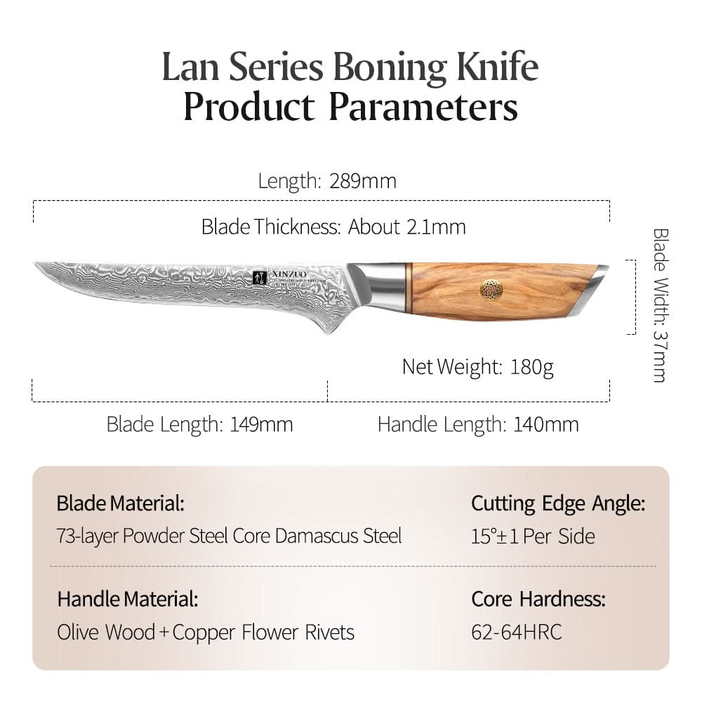 XINZUO Lan Series 73 Layers Damascus Powder Steel 5 inches Boning Knife.