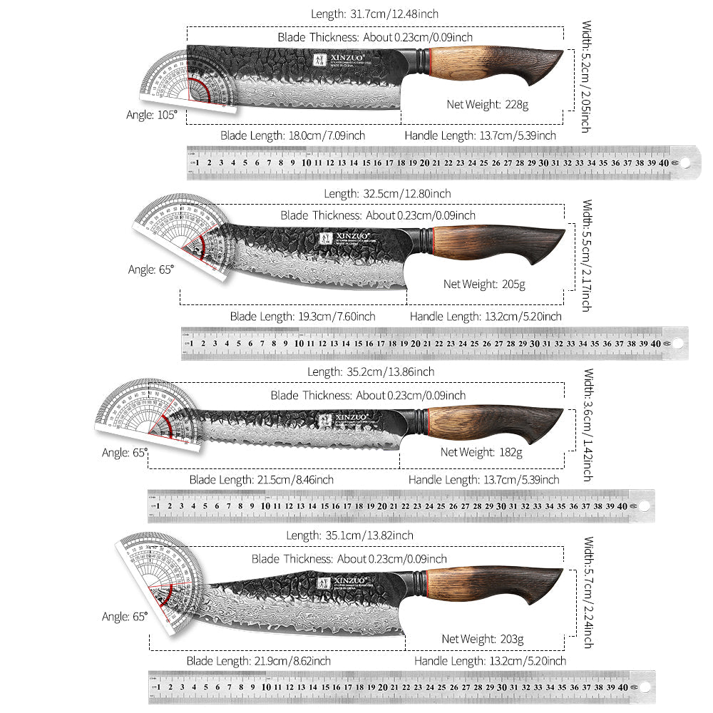 XINZUO 8-Piece Premium Damascus Steel Knife Set - Professional Kitchen Knives with Burnt Oak Handle