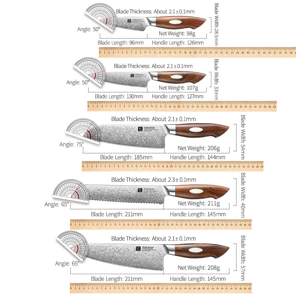 XINZUO 5-Piece 110 Layers Damascus Steel Kitchen Knife Set-Jiang Series