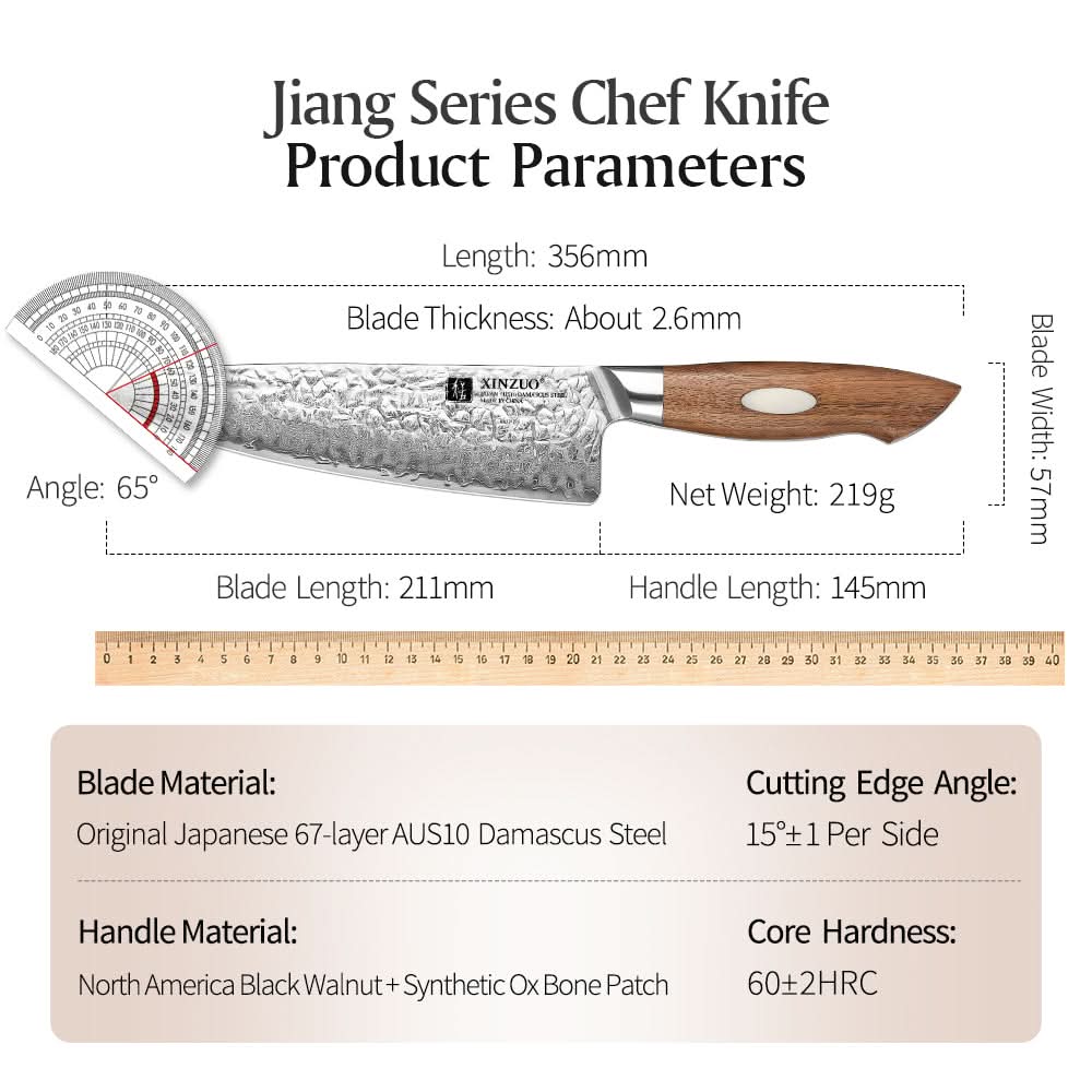 XINZUO 8 Inches 67 Layers Japanese AUS-10 Damascus Steel Chef Knife Jiang Series