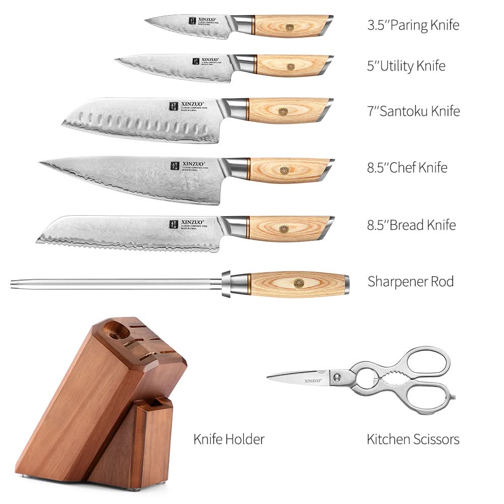 XINZUO Lan Series 3-layer Composite Steel 8PCS Knife Set