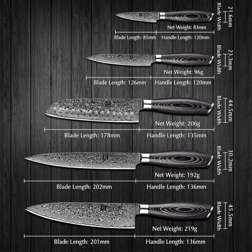XINZUO 5-Piece 67 Layers Damascus Steel Kitchen Knife Set-Ya Series