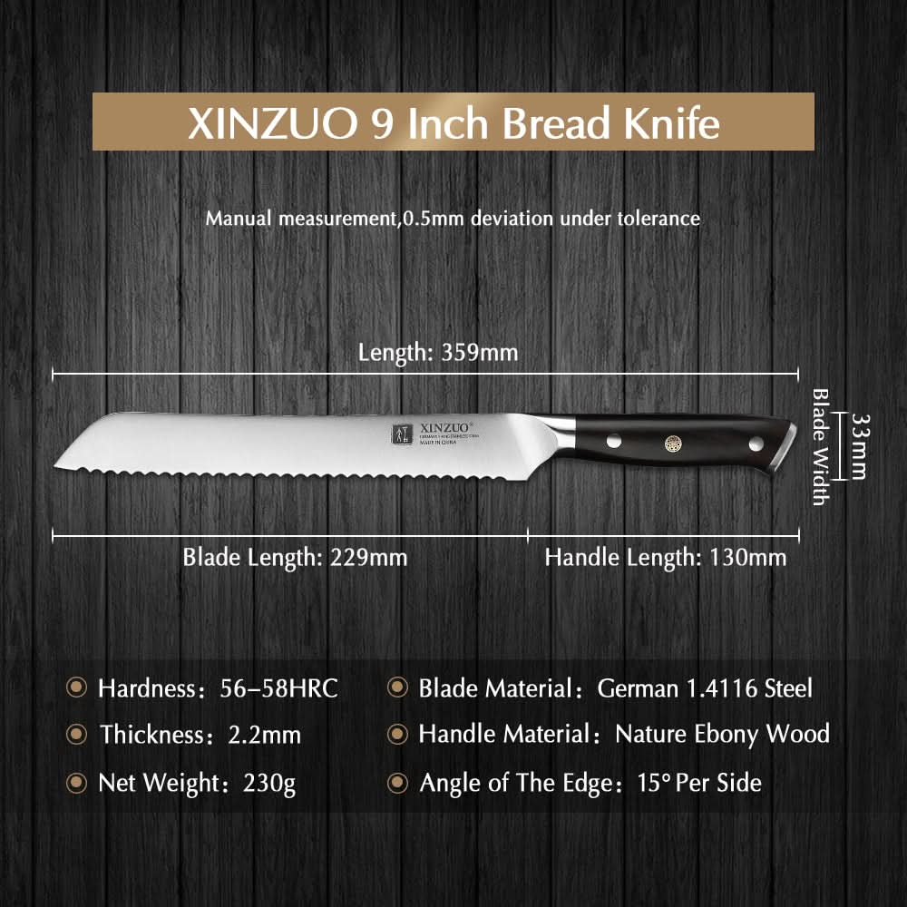 XINZUO YU SERIES Stainless Steel 9''inch Bread Knife