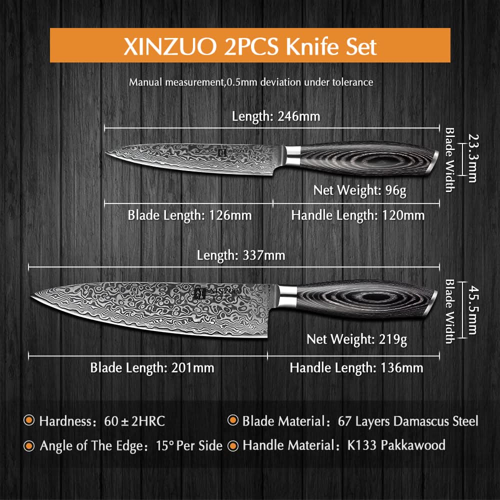 XINZUO 2-Piece 67 Layers Damascus Steel Kitchen Knife Set-Ya Series