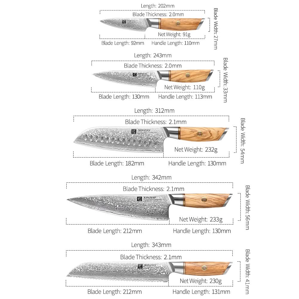 XINZUO Lan Series 73 Layers Damascus Powder Steel 5PCS Knife Set