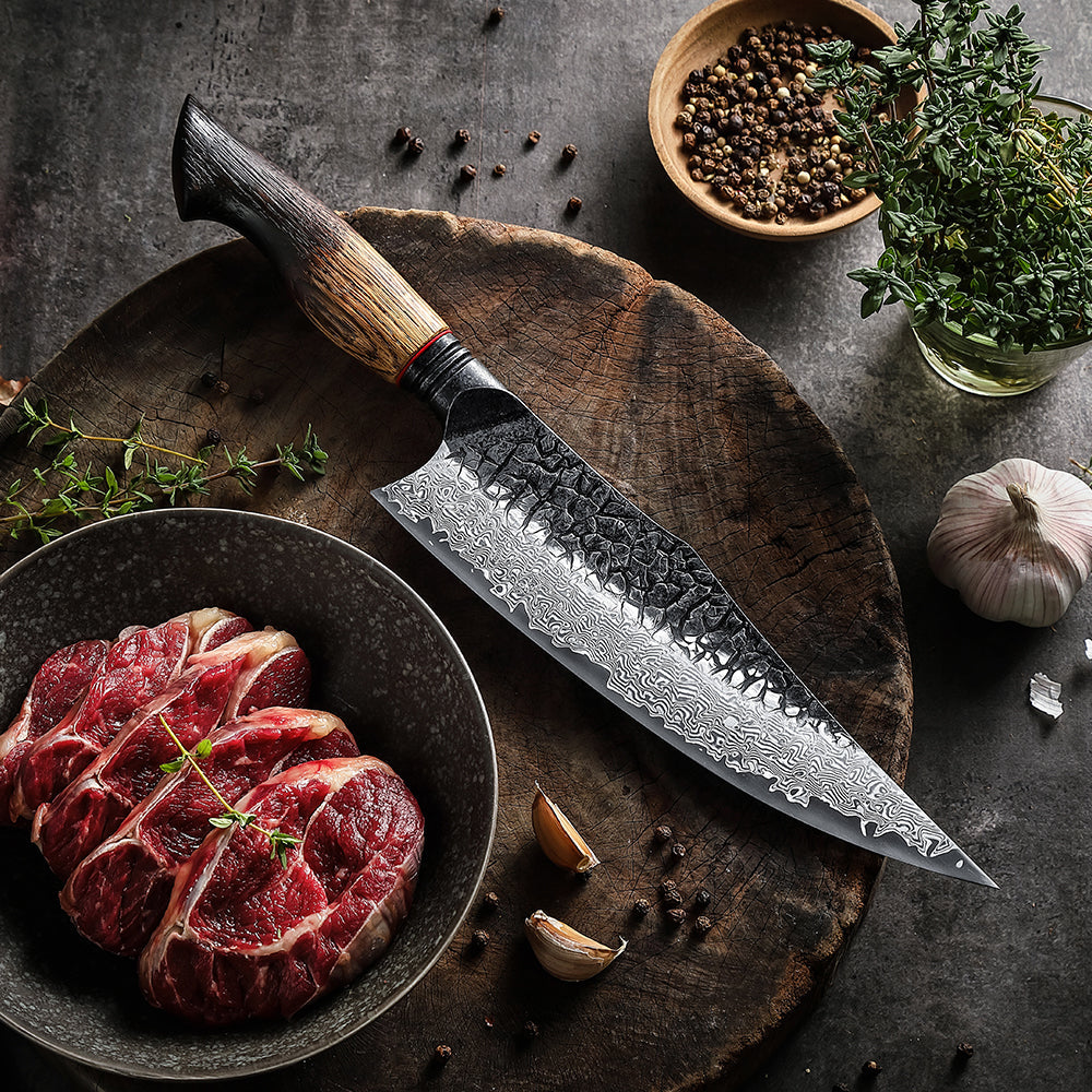 XINZUO 3-Piece Knife Set, 67 Layers Black Damascus Steel Chef Knife/Santoku Knife/Kitchen Utility Knife with Burnt Oak Handle MO-Series