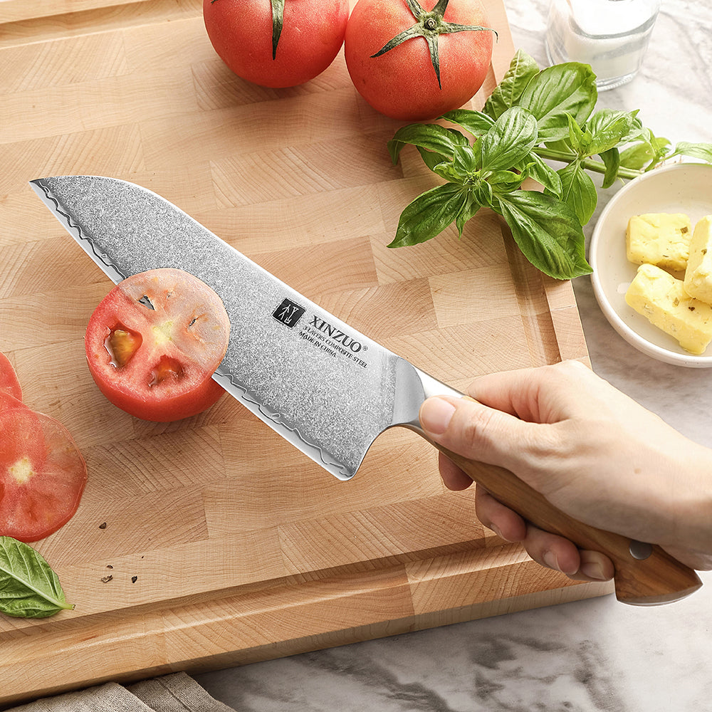 XINZUO 3PCS Kitchen Knife Set - Triple-Layer Composited Steel with Olive Wood Handle, Razor Sharp & Ergonomic Design-PIN Series