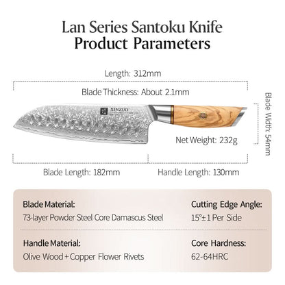 XINZUO Lan Series 73 Layers Damascus Powder Steel Santoku Knife