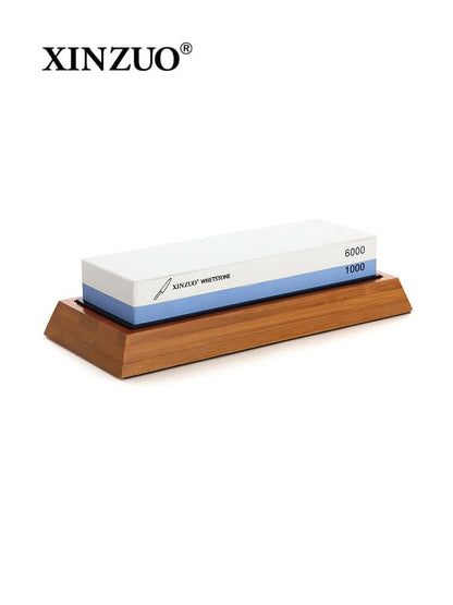 XINZUO Double Side 1000/6000 Grit Whetstone Kitchen Knife Accessories Free Gift Include Non-slip Base+ Bamboo Holder+ AngIe Guide