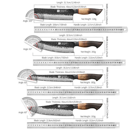 XINZUO 8-Piece Premium Damascus Steel Knife Set - Professional Kitchen Knives with Burnt Oak Handle