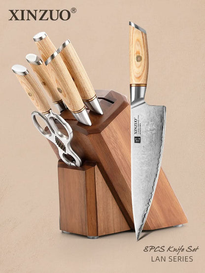 XINZUO Lan Series 3-layer Composite Steel 8PCS Knife Set