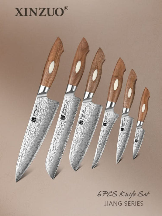 XINZUO 6-Piece  67 Layers Japanese AUS-10 Damascus Steel Kitchen Knife Set-Jiang Series
