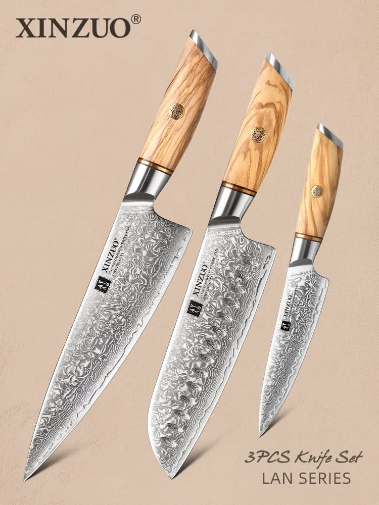 XINZUO Lan Series 73 Layers Damascus Powder Steel 3PCS Knife Set
