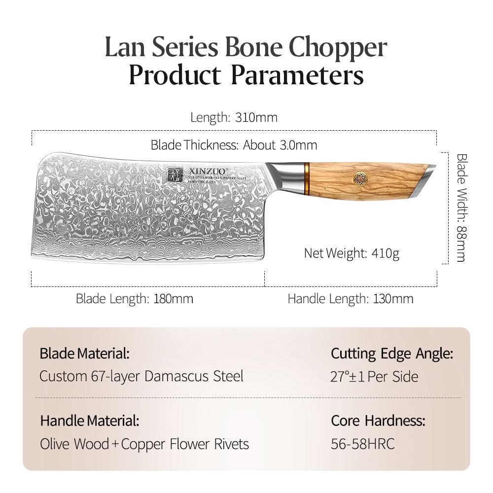 XINZUO Lan Series 67 Layers Damascus  Steel Bone Chopper Knife