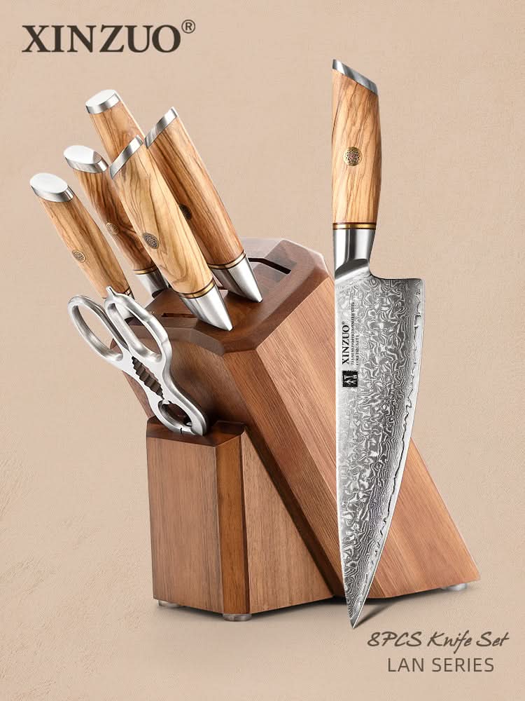 XINZUO Lan Series 73 Layers Damascus Powder Steel 8PCS Knife Set, 62-64HRC