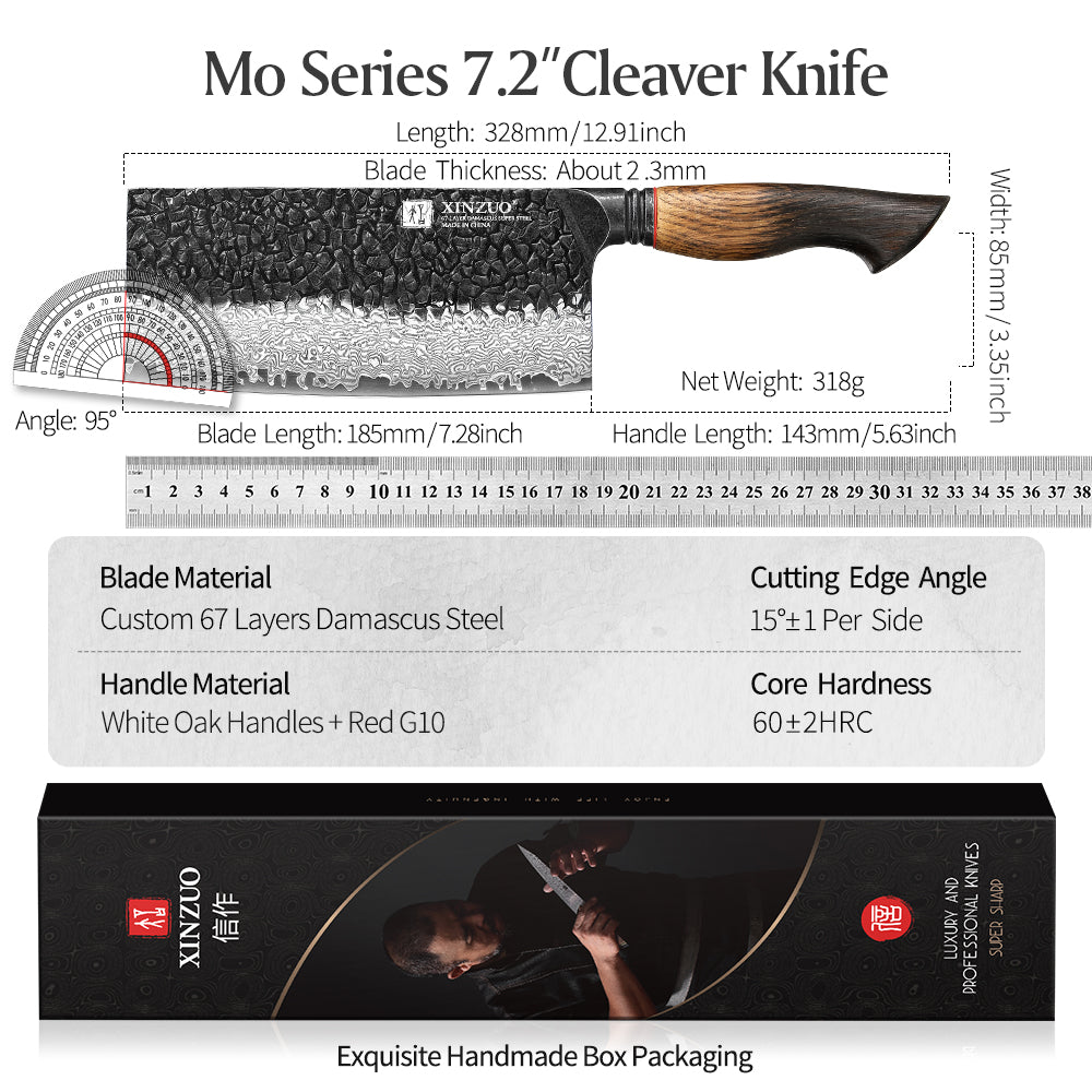 XINZUO 67 Layers Black Damascus Steel Meat Cleaver/Chinese Chef Knife with  Burnt Oak Handle MO-Series