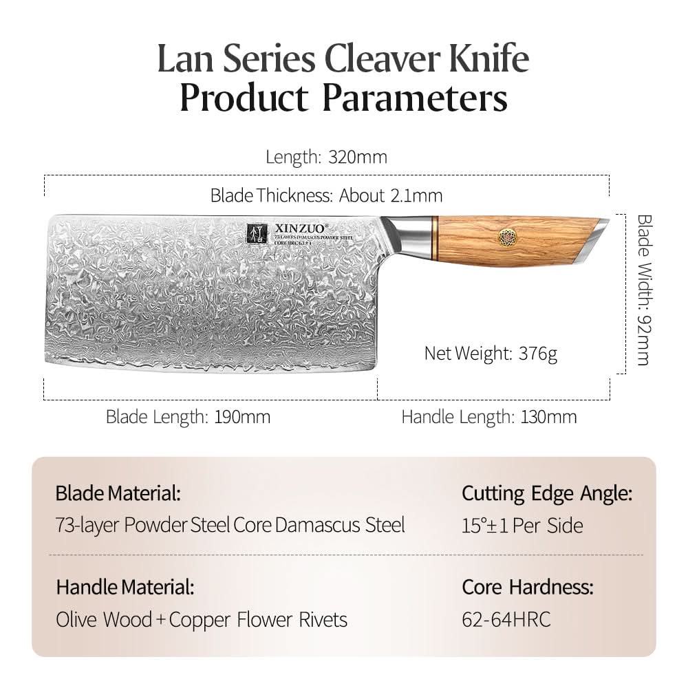 XINZUO Lan Series 73 Layers Damascus Powder Steel 7.5 inch Cleaver knife.