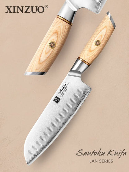 XINZUO Lan Series 3-layer Composite Steel Santoku Knife