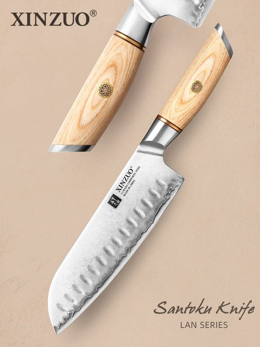XINZUO Lan Series 3-layer Composite Steel Santoku Knife