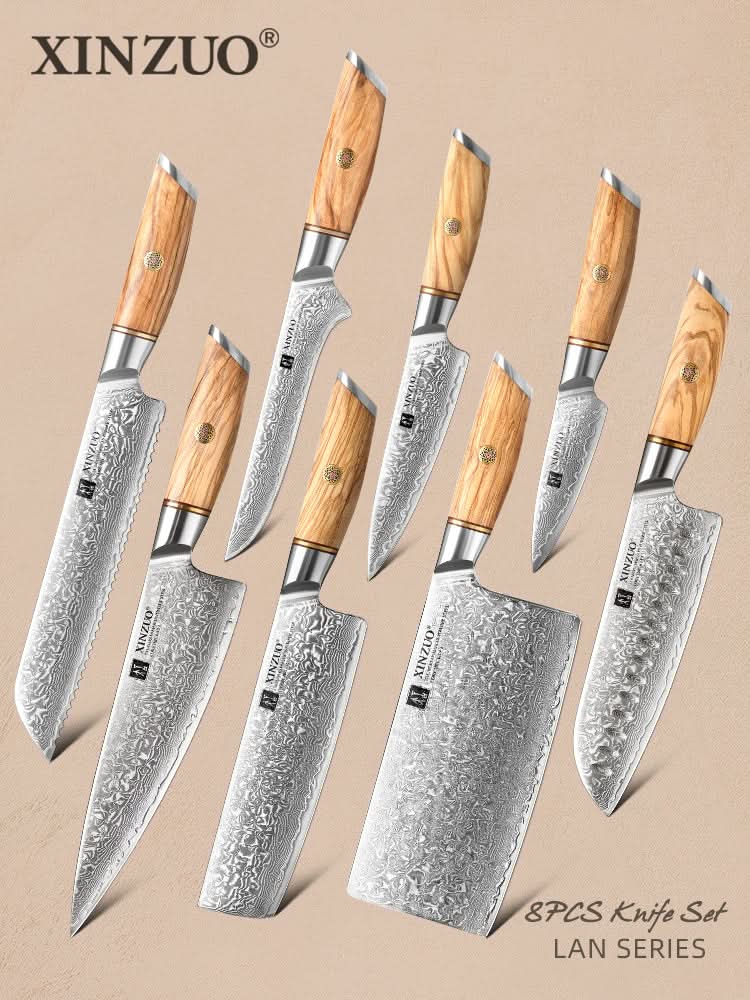 XINZUO Lan Series 73 Layers Damascus Powder Steel 8PCS Knife Set, 2-64HRC