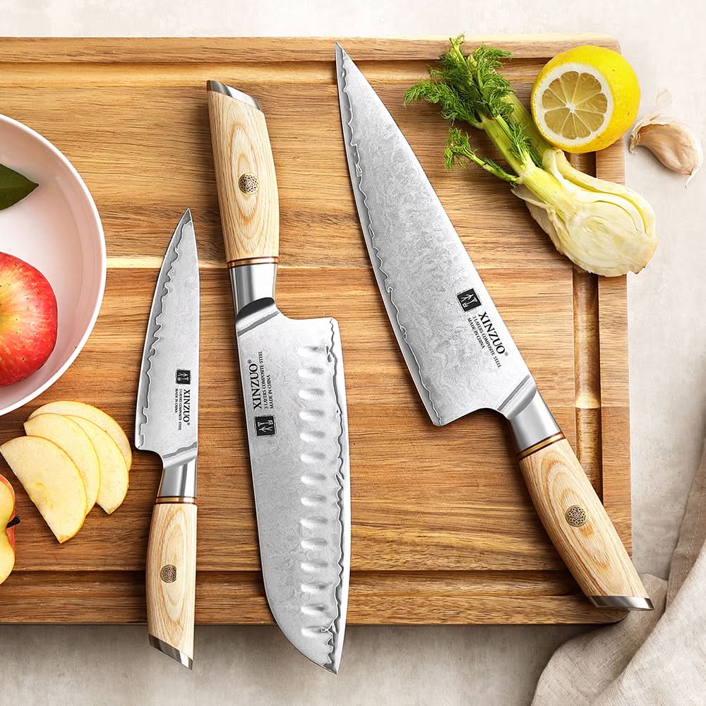XINZUO Lan Series 3-layer Composite Steel 3PCS Knife Set