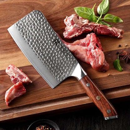 XINZUO YU STRIA HAMMER DAMASCUS 6.5" Bone Chopper Knife