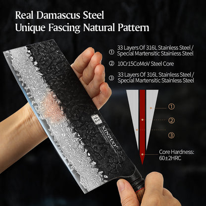 XINZUO 67 Layers Black Damascus Steel Meat Cleaver/Chinese Chef Knife with  Burnt Oak Handle MO-Series