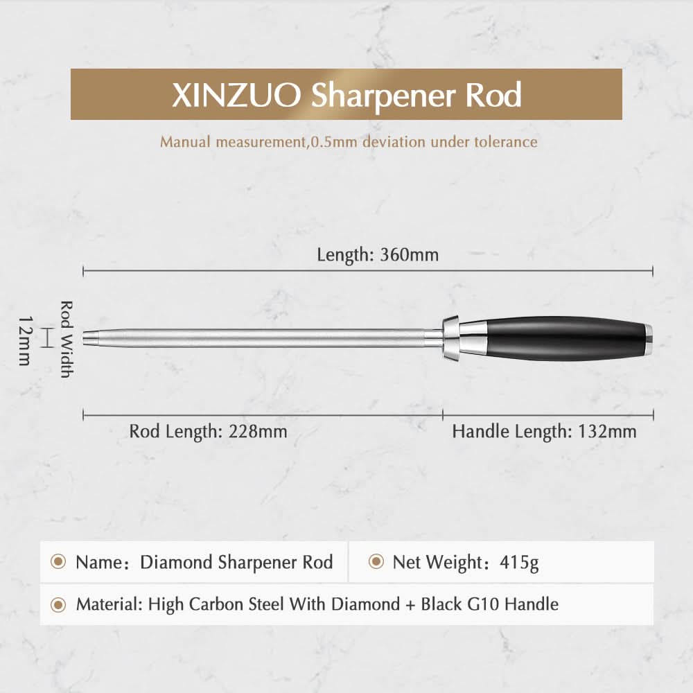 XINZUO New Design Diamond Sharpener Rod High Carbon Steel Carbon Steel With Diamond With Black G10 Handle Feng Series