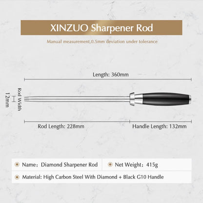 XINZUO New Design Diamond Sharpener Rod High Carbon Steel Carbon Steel With Diamond With Black G10 Handle Feng Series