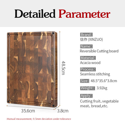 XINZUO Large Reversible End Grain Cutting Board - Acacia Wood with Juice Groove,Drain TPR Feet & Gift Box, Size 19.1" x 14" x 1.5"