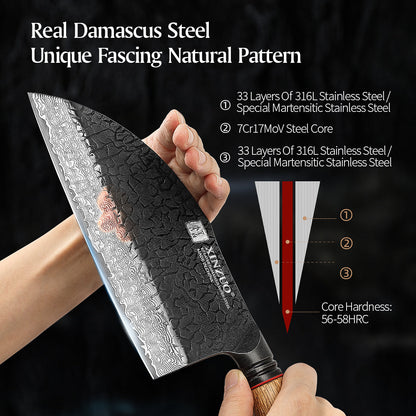 XINZUO 7.3 Inch Heavy Duty Bone Chopping Knife 67 Layers Damascus Steel with Burnt Oak Handle – Professional Butcher & Kitchen Cleaver