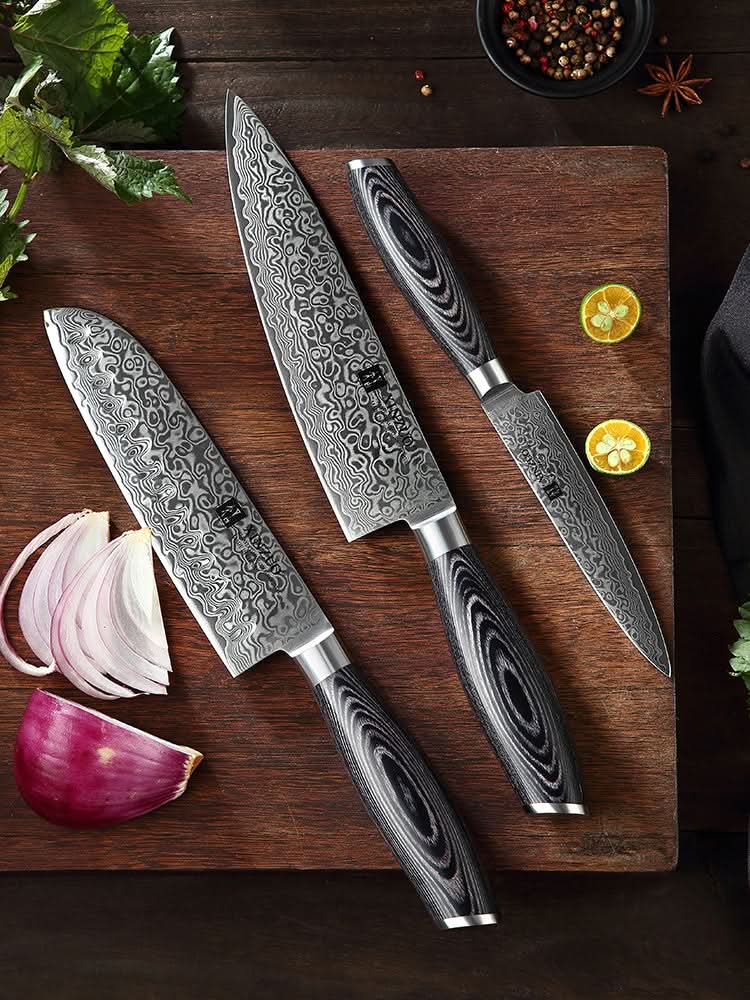 XINZUO 3-Piece 67 Layers Damascus Steel Kitchen Knife Set-Ya Series