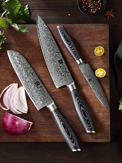 XINZUO 3-Piece 67 Layers Damascus Steel Kitchen Knife Set-Ya Series