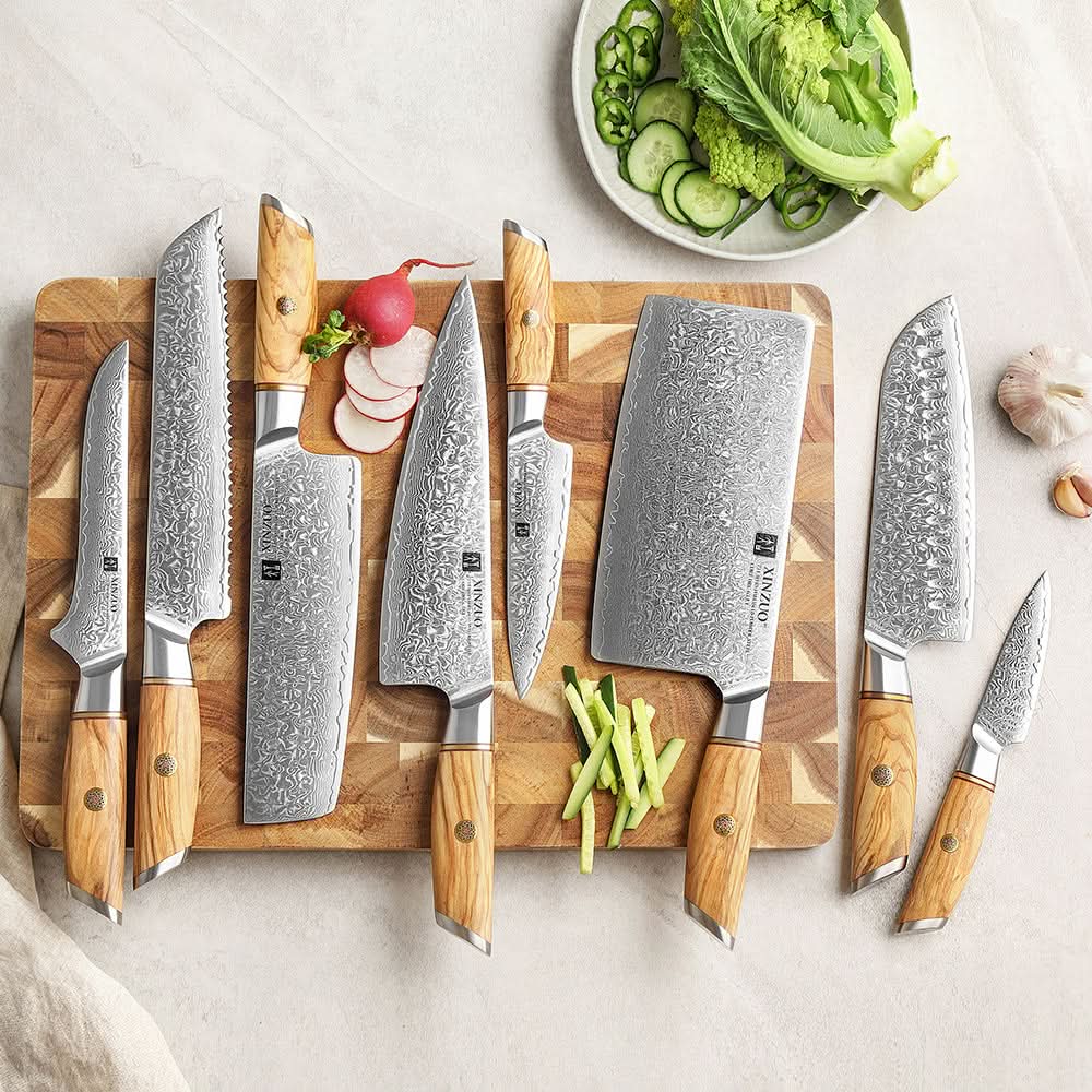 XINZUO Lan Series 73 Layers Damascus Powder Steel 8PCS Knife Set, 2-64HRC