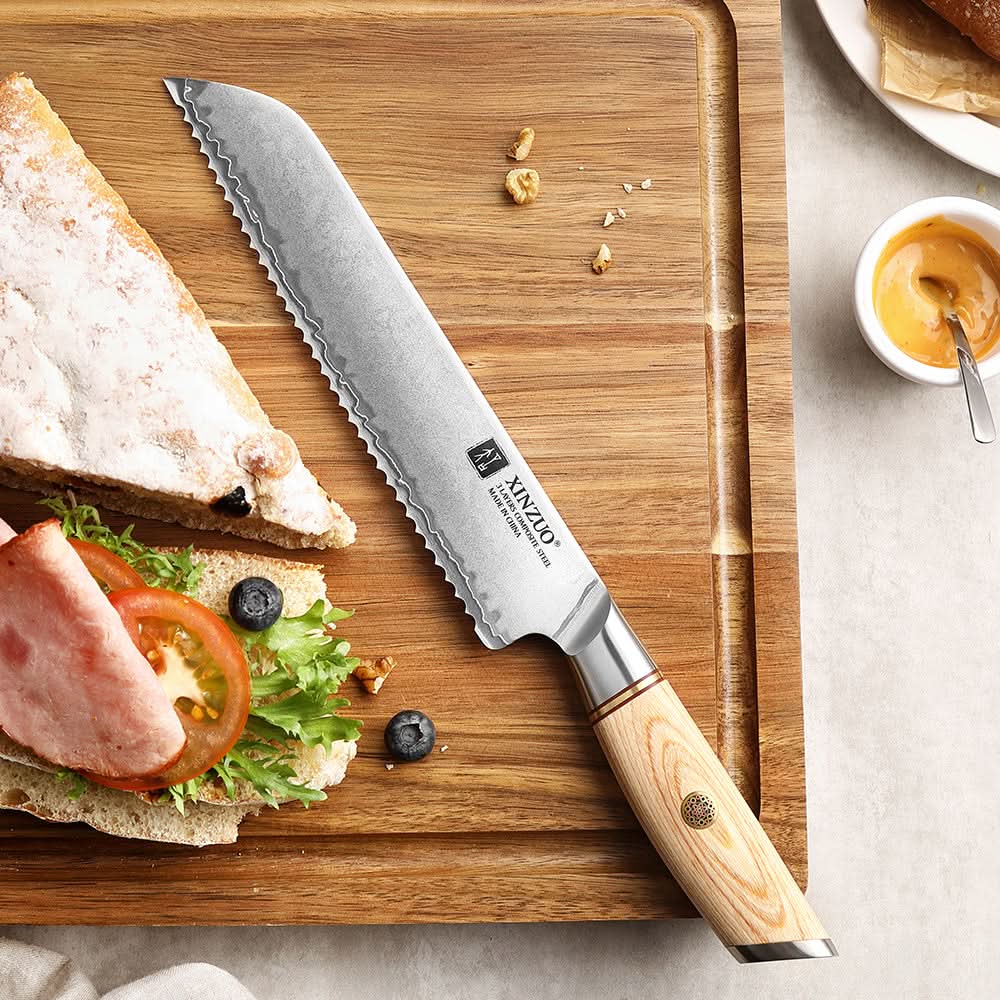 XINZUO Lan Series 3-layer Composite Steel  8.5 inches Bread Knife