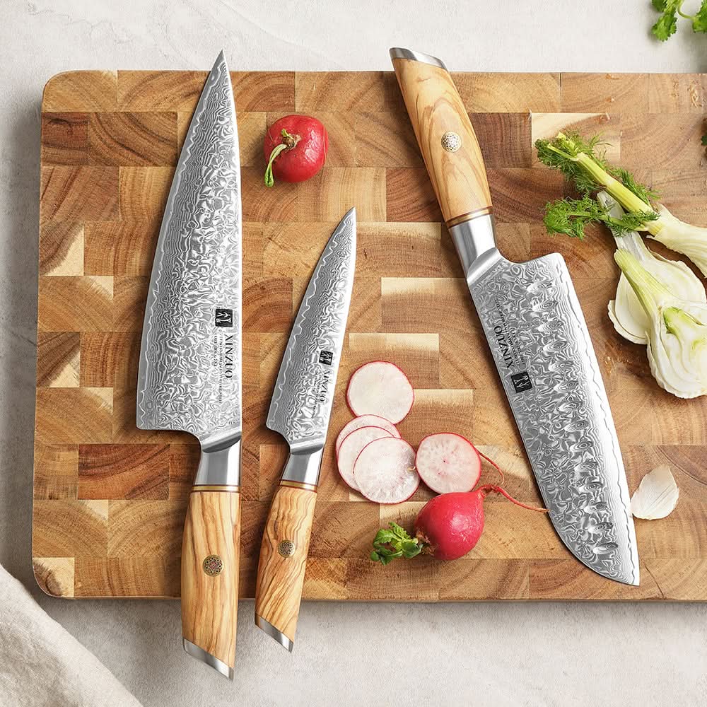 XINZUO Lan Series 73 Layers Damascus Powder Steel 3PCS Knife Set