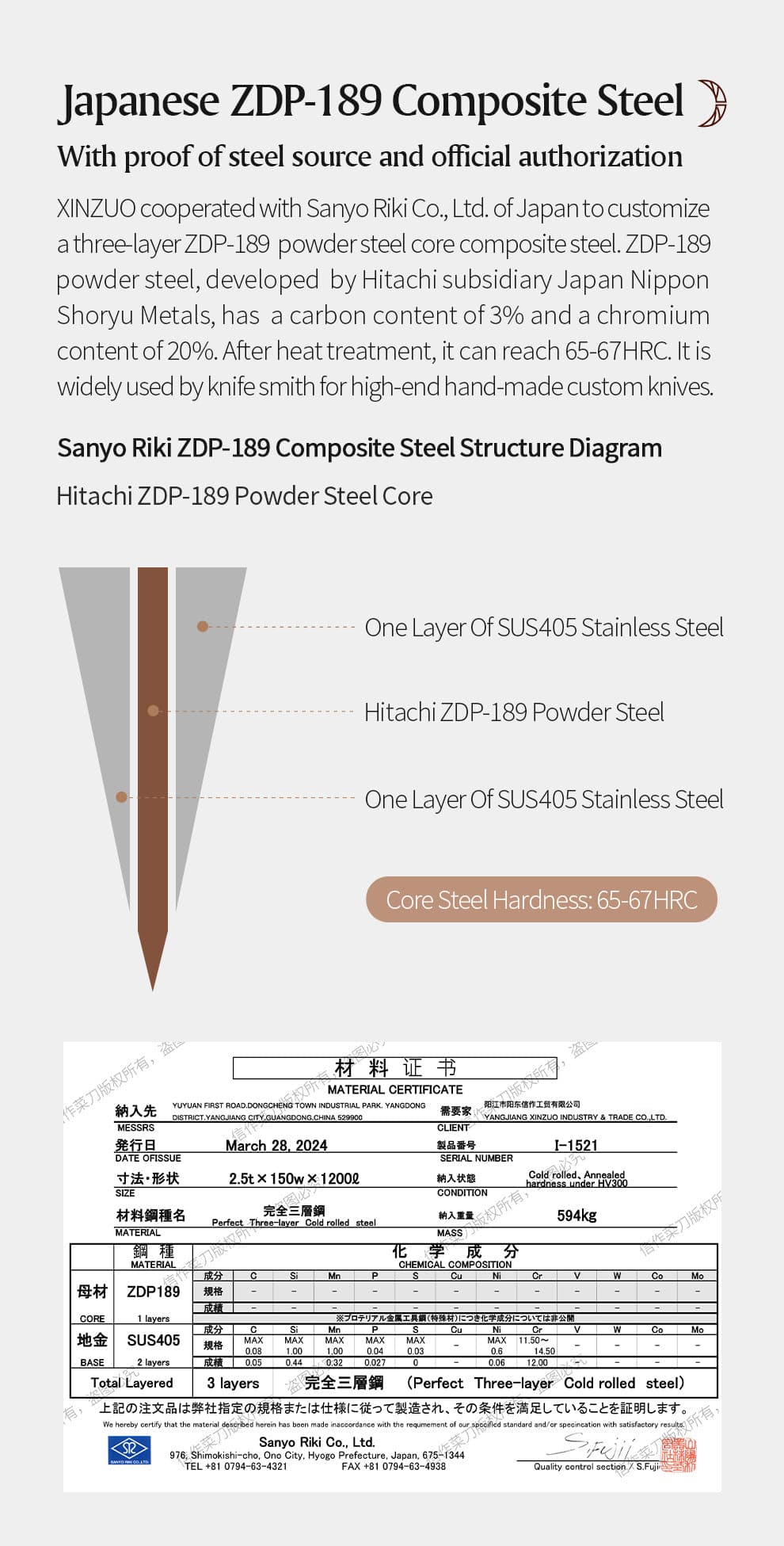 XINZUO Zhen XZ05 Series ZDP-189 Powder Steel Kiritsuke Chef Knife 8.5 Inch, Made of Three-layer Composite Steel, Hardness Reaches 65-67HRC, Desert lronwood Octagonal HandIe