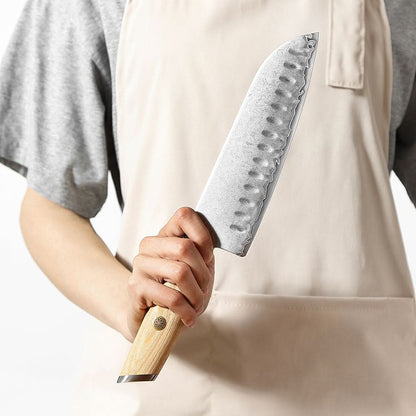 XINZUO Lan Series 3-layer Composite Steel Santoku Knife