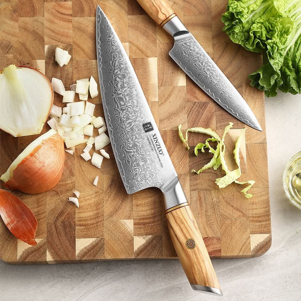 XINZUO Lan Series 73 Layers Damascus Powder Steel 2PCS Knife Set,62-64HRC