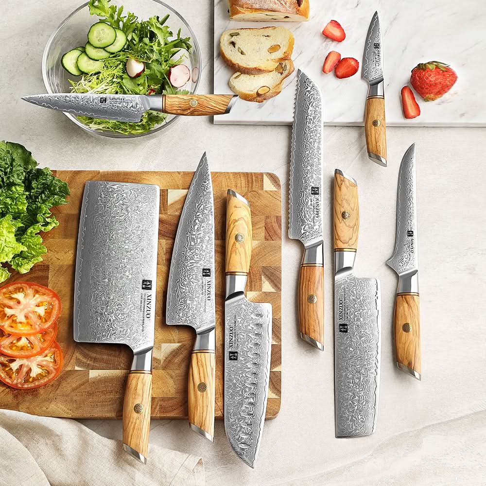 XINZUO Lan Series 73 Layers Damascus Powder Steel 8PCS Knife Set, 2-64HRC
