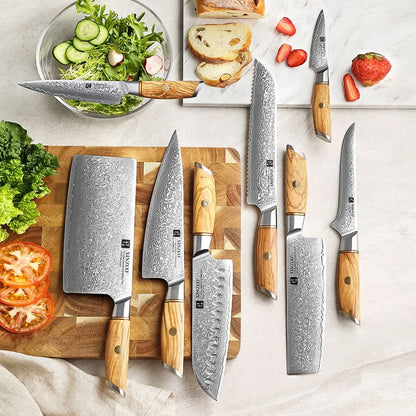 XINZUO Lan Series 73 Layers Damascus Powder Steel 8PCS Knife Set, 2-64HRC