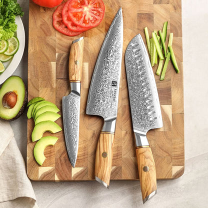 XINZUO Lan Series 73 Layers Damascus Powder Steel 3PCS Knife Set