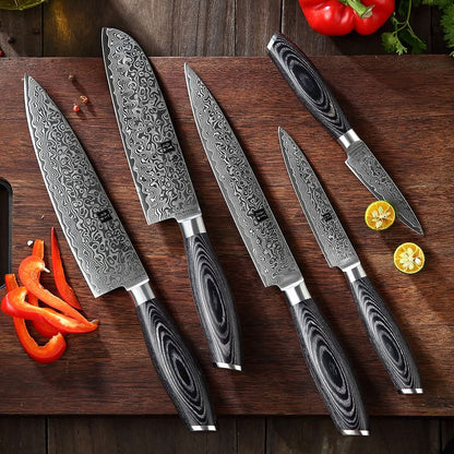 XINZUO 5-Piece 67 Layers Damascus Steel Kitchen Knife Set-Ya Series