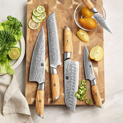 XINZUO Lan Series 73 Layers Damascus Powder Steel 5PCS Knife Set