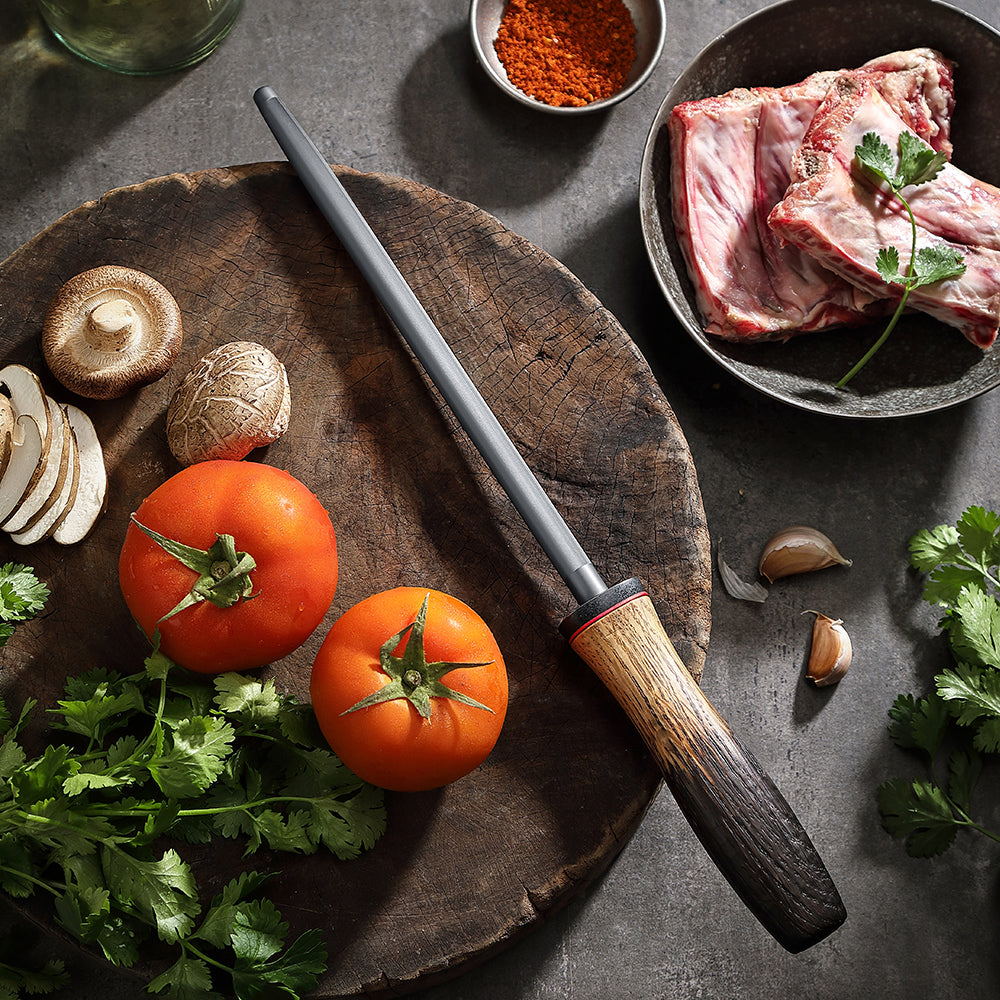 XINZUO 9 Inch Knife Sharpening Rod - High Carbon Steel Chrome Plated Honing Steel with Ergonomic Handle for Professional & Home Kitchen Use