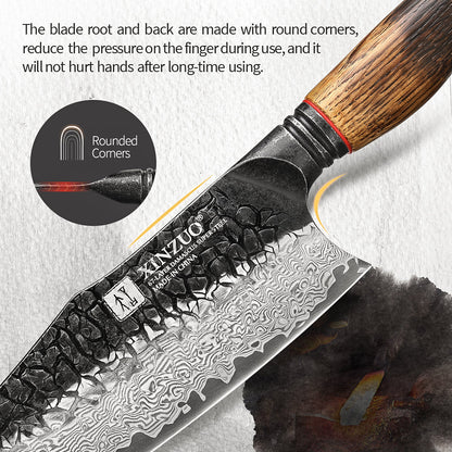XINZUO 3-Piece Knife Set, 67 Layers Black Damascus Steel Chef Knife/Santoku Knife/Kitchen Utility Knife with  Burnt Oak Handle MO-Series