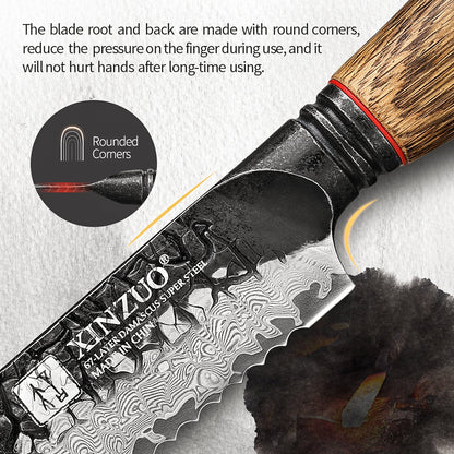 XINZUO 8-Piece Premium Damascus Steel Knife Set - Professional Kitchen Knives with Burnt Oak Handle