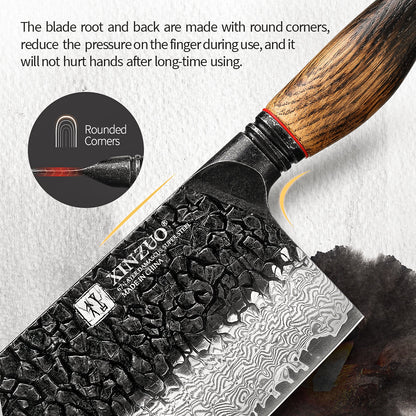 XINZUO 67 Layers Black Damascus Steel Meat Cleaver/Chinese Chef Knife with  Burnt Oak Handle MO-Series