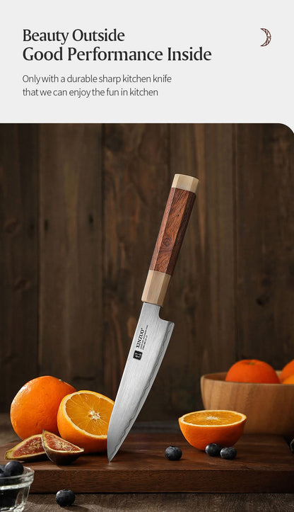 XINZUO Zhen XZ05 Series ZDP-189 Powder Steel Kitchen Knife 5pcs Set, Made of Three-layer Composite Steel, Hardness Reaches 65-67HRC, Desert lronwood Octagonal HandIe